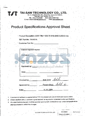 TA1101A datasheet - SAW Filter 1620.75 MHz