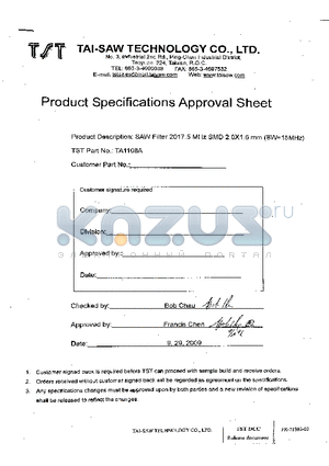 TA1108A datasheet - SAW Filter 2017.5MHz