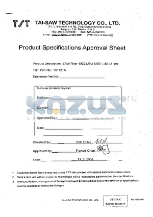 TA1121A datasheet - SAW Filter 1902MHz