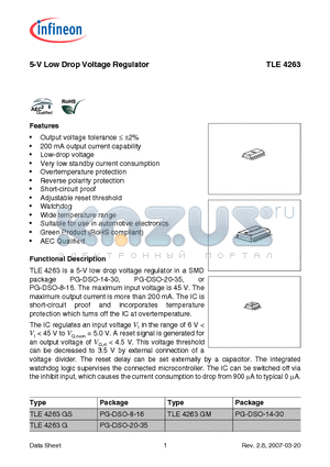 TLE4263 datasheet - 5-V Low Drop Voltage Regulator