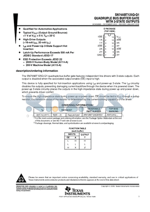 SN74ABT125QDRQ1 datasheet - QUADRUPLE BUS BUFFER GATE WITH 3-STATE OUTPUTS