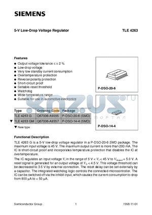 TLE4263GM datasheet - 5-V Low-Drop Voltage Regulator