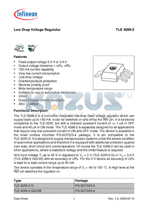 TLE4266-2 datasheet - Low Drop Voltage Regulator Fixed output voltage 5.0 V or 3.3 V