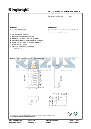 TA12-11GWA datasheet - 30mm (1.2 INCH) 5x7 DOT MATRIX DISPLAY