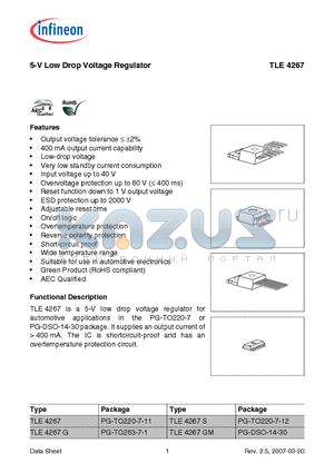 TLE4267 datasheet - 5-V Low Drop Voltage Regulator