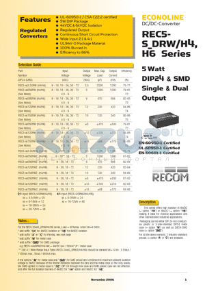 REC5-4815SRWH4 datasheet - 5 Watt DIP24 & SMD Single & Dual Output
