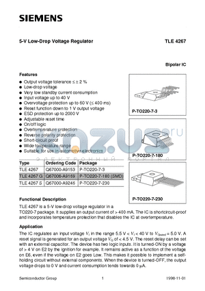 TLE4267G datasheet - 5-V Low-Drop Voltage Regulator