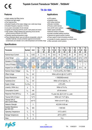 TA12.5A4V datasheet - Topstek Current Transducer