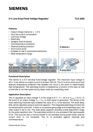 TLE4268GS datasheet - 5-V Low-Drop Fixed Voltage Regulator