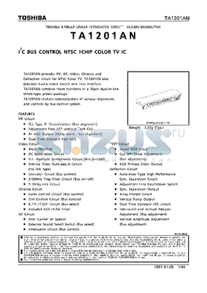 TA1201AN datasheet - I2C BUS CONTROL NTSC 1CHIP COLOR TV IC