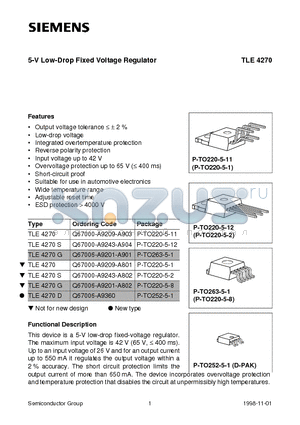 TLE4270D datasheet - 5-V Low-Drop Fixed Voltage Regulator