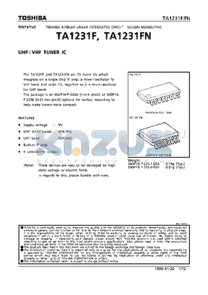 TA1231 datasheet - UHF/VHF TUNER IC