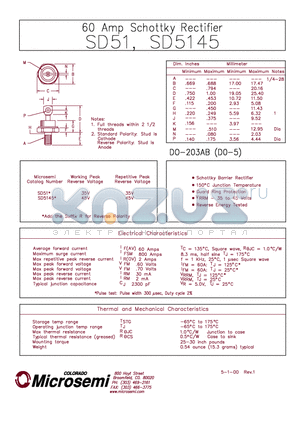 SD5145 datasheet - 60 Amp Schottky Rectifier