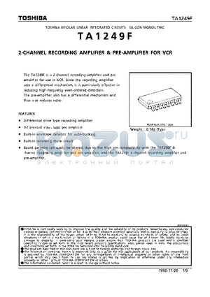 TA1249 datasheet - 2-CHANNEL RECORDING AMPLIFIER & PRE-AMPLIFIER FOR VCR