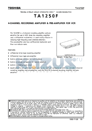 TA1250 datasheet - 4-CHANNEL RECORDING AMPLIFIER & PRE-AMPLIFIER FOR VCR