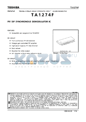 TA1274F datasheet - PIF/SIF SYNCHRONOUS DEMODULATOR IC