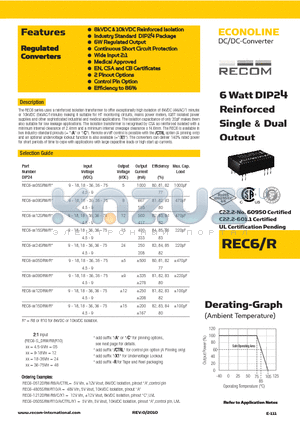 REC6 datasheet - 6 Watt DIP24 Reinforced Single & Dual Output