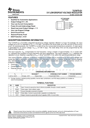 TLE4275QKTTRQ1 datasheet - 5-V LOW-DROPOUT VOLTAGE REGULATOR