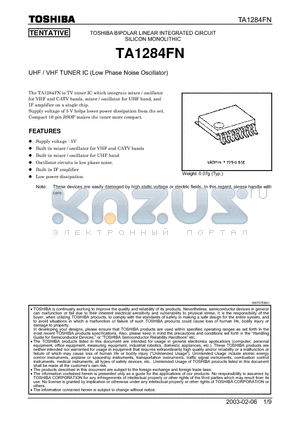 TA1284FN datasheet - UHF / VHF TUNER IC (Low Phase Noise Oscillator)