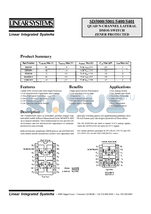 SD5401 datasheet - QUAD N-CHANNEL LATERAL DMOS SWITCH ZENER PROTECTED