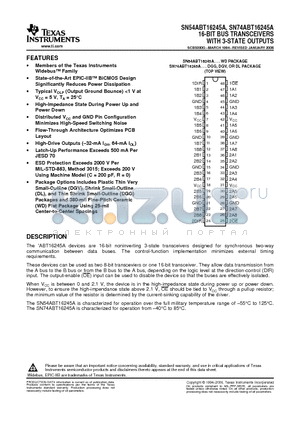 SN74ABT16245ADLRG4 datasheet - 16-BIT BUS TRANSCEIVERS WITH 3-STATE OUTPUTS