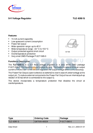 TLE4285G datasheet - 5-V Voltage Regulator