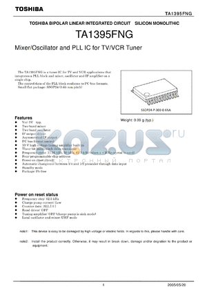 TA1395FNG datasheet - Mixer/Oscillator and PLL IC for TV/VCR Tuner