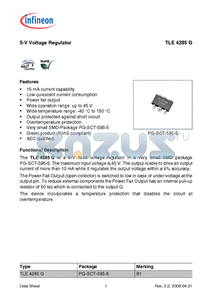 TLE4285G datasheet - 5-V Voltage Regulator Low quiescent current consumption