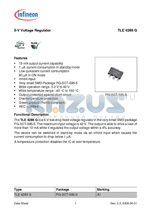 TLE4286G datasheet - 5-V Voltage Regulator 15 mA output current capability