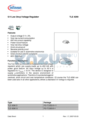 TLE4290 datasheet - 5-V Low Drop Voltage Regulator