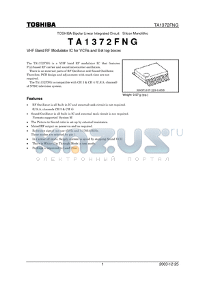 TA1372FNG datasheet - VHF Band RF Modulator IC for VCRs and Set top boxes