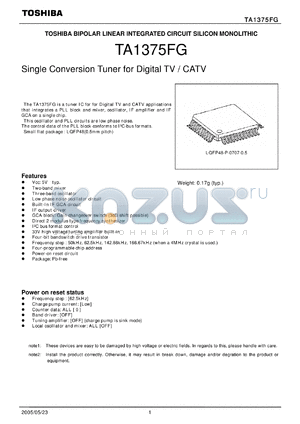 TA1375FG datasheet - Single Conversion Tuner for Digital TV / CATV