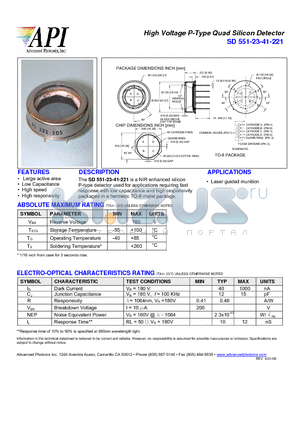 SD551-23-41-221 datasheet - High Voltage P-Type Quad Silicon Detector