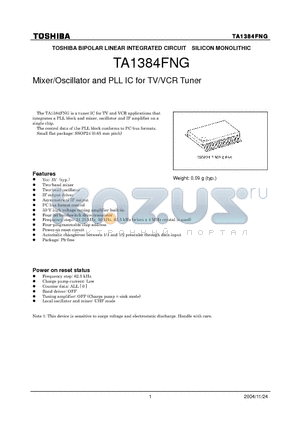 TA1384FNG datasheet - Mixer/Oscillator and PLL IC for TV/VCR Tuner