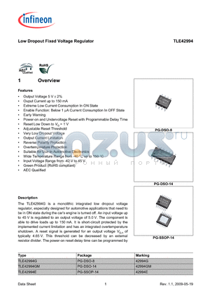 TLE42994E datasheet - Low Dropout Fixed Voltage Regulator