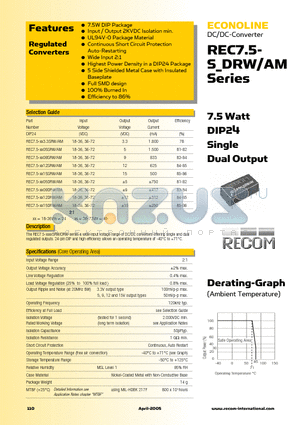 REC7.5-2405SRW/AM datasheet - 7.5 Watt 7.5 Watt Single Dual Output