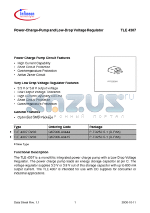 TLE4307DV33 datasheet - Power-Charge-Pump and Low-Drop Voltage Regulator