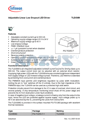 TLE4309G datasheet - Adjustable Linear Low Dropout LED Driver