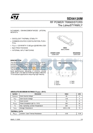 SD56120M datasheet - RF POWER TRANSISTORS The LdmoST FAMILY