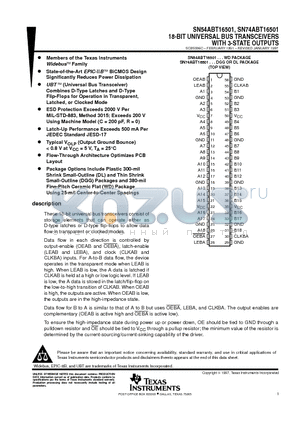SN74ABT16501 datasheet - 18-BIT UNIVERSAL BUS TRANSCEIVERS WITH 3-STATE OUTPUTS