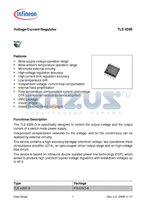 TLE4305G datasheet - Voltage-Current Regulator Wide supply voltage operation range