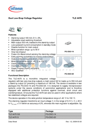 TLE4470G datasheet - Dual Low-Drop Voltage Regulator Very low dropout