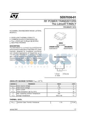 SD57030-01 datasheet - RF POWER TRANSISTORS The LdmoSTFAMILY