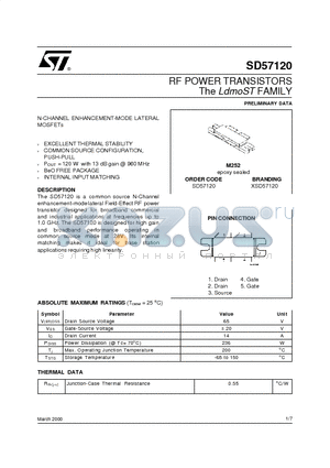 SD57120 datasheet - RF POWER TRANSISTORS The LdmoSTFAMILY