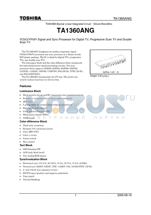 TA1360ANG datasheet - YCbCr/YPbPr Signal and Sync Processor for Digital TV, Progressive Scan TV and Double Scan TV