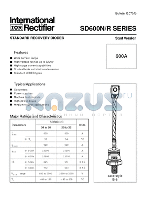 SD600N datasheet - STANDARD RECOVERY DIODES Stud Version