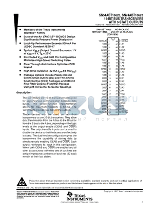 SN74ABT16623DGG datasheet - 16-BIT BUS TRANSCEIVERS WITH 3-STATE OUTPUTS