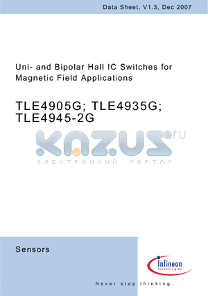 TLE4905G datasheet - Uni- and Bipolar Hall IC Switches for Magnetic Field Applications