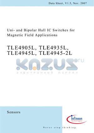 TLE4905L datasheet - Uni- and Bipolar Hall IC Switches for Magnetic Field Applications