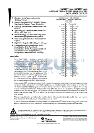 SN74ABT16646 datasheet - 16-BIT BUS TRANSCEIVERS AND REGISTERS WITH 3-STATE OUTPUTS
